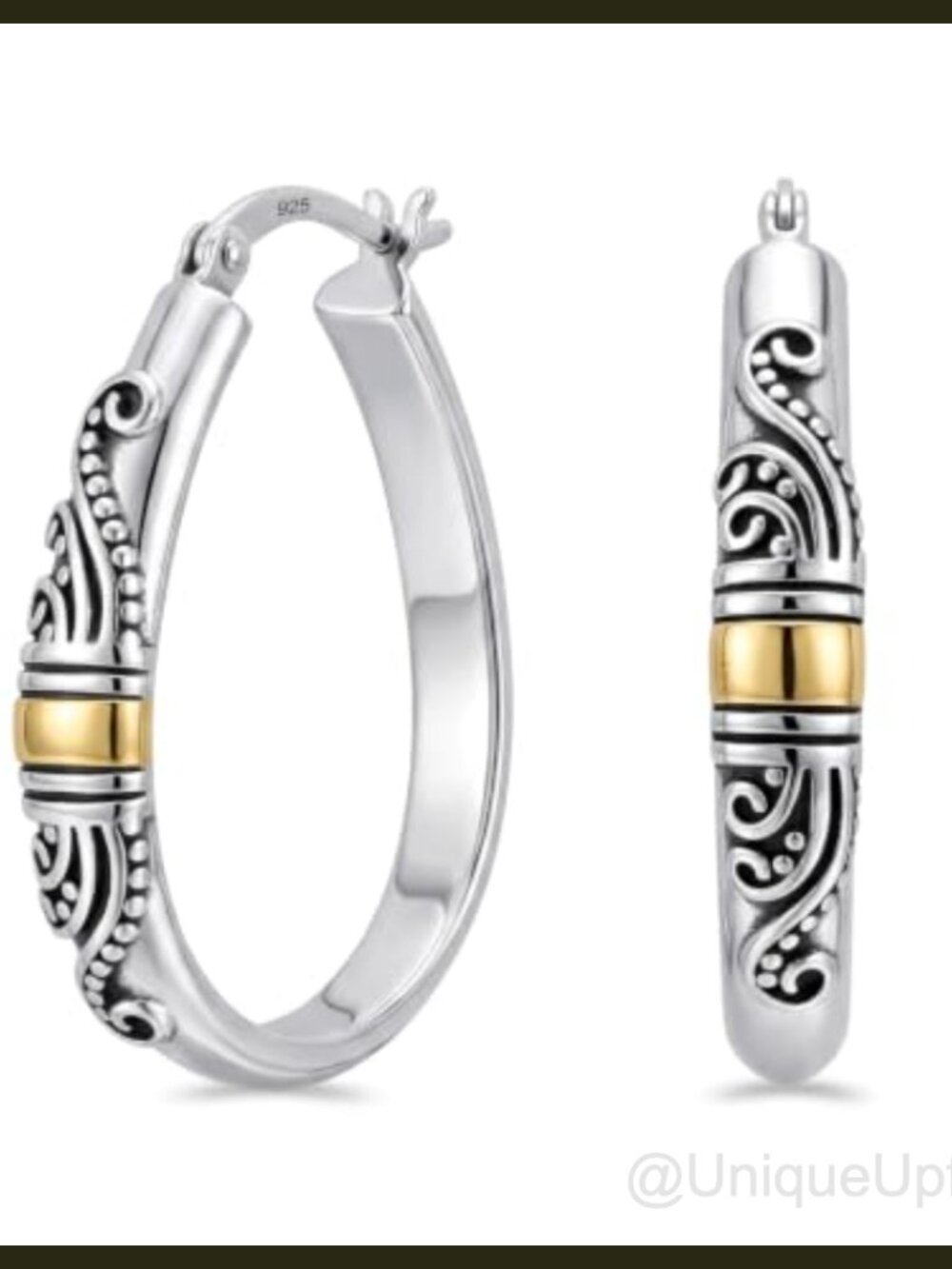 925 Sterling Silver Bali-Style Hoop Earrings Click-Top Beaded 30mm